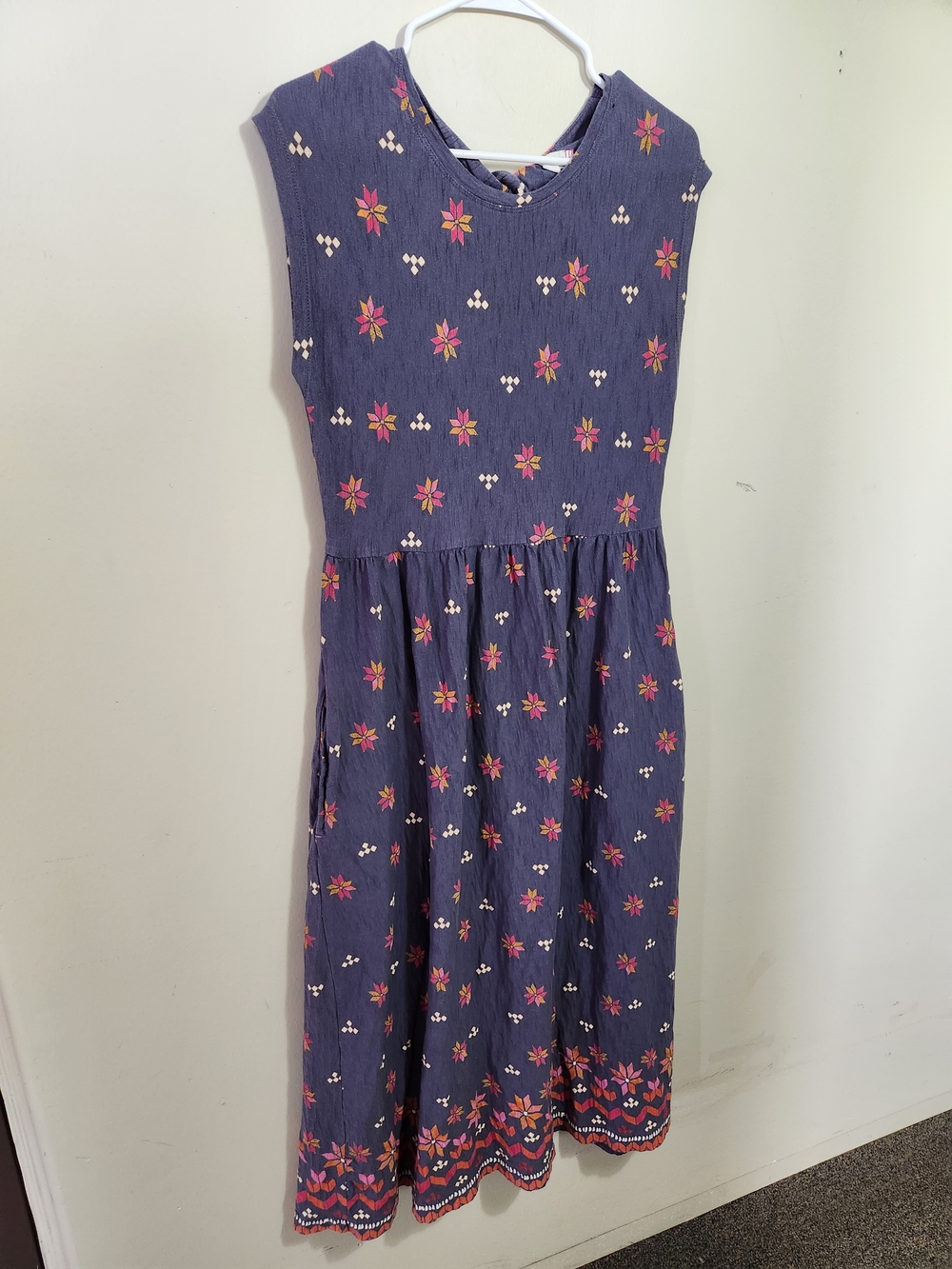 Womens Navy Floral Sleeveless Dress L Large